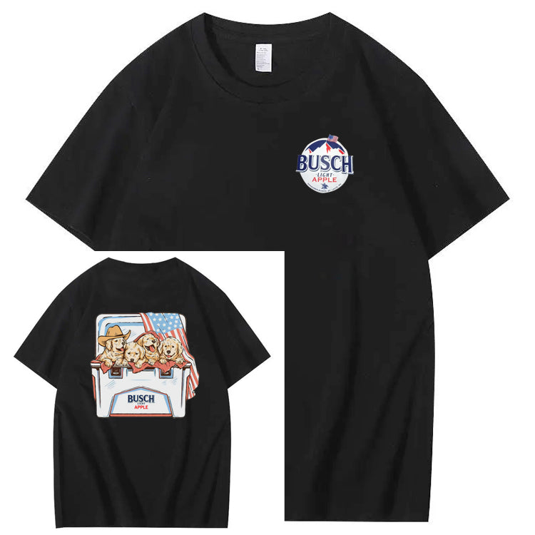 Happy Dogs And American Flag Pattern Print T-Shirt