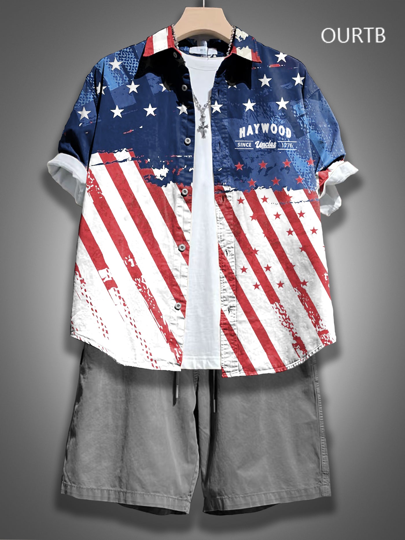 Haywood Uncle Since 1776 USA Independence Day Pattern Art Print Casual 100% Cotton Shirt