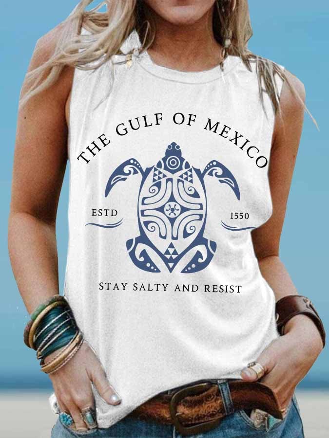 Women's Gulf Of Mexico Print Round Neck Tank Top