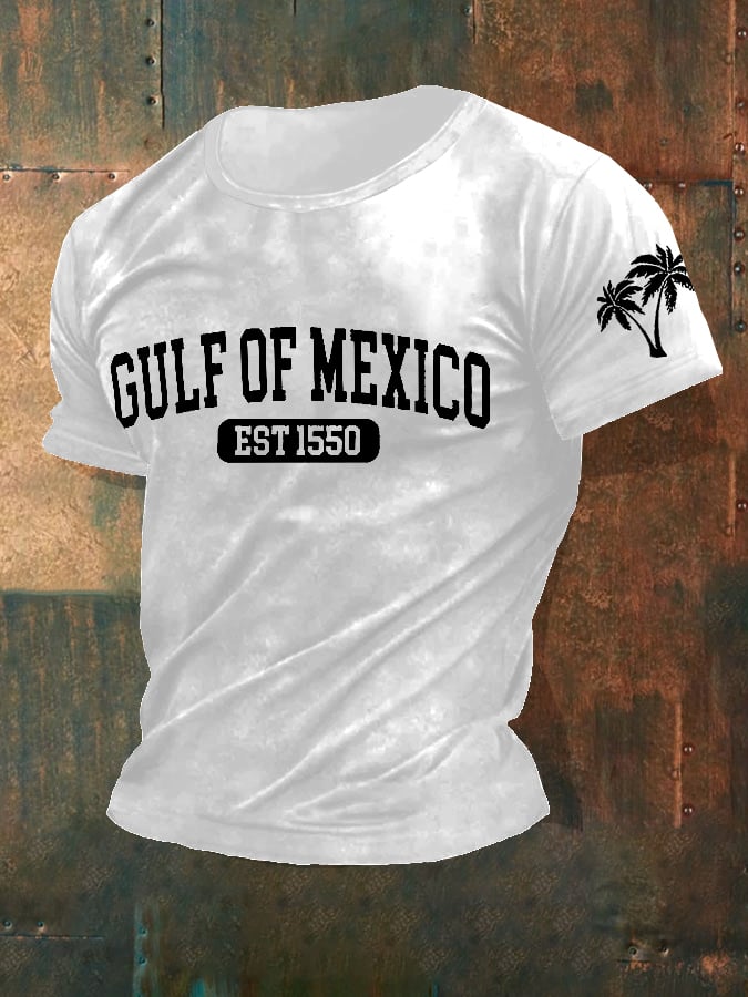Men'S Retro Gulf Of Mexico Printed Casual Crew Neck T-Shirt