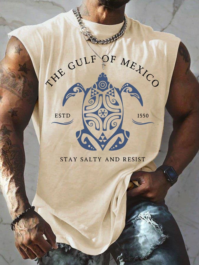 Men's Gulf Of Mexico Print Round Neck Tank Top
