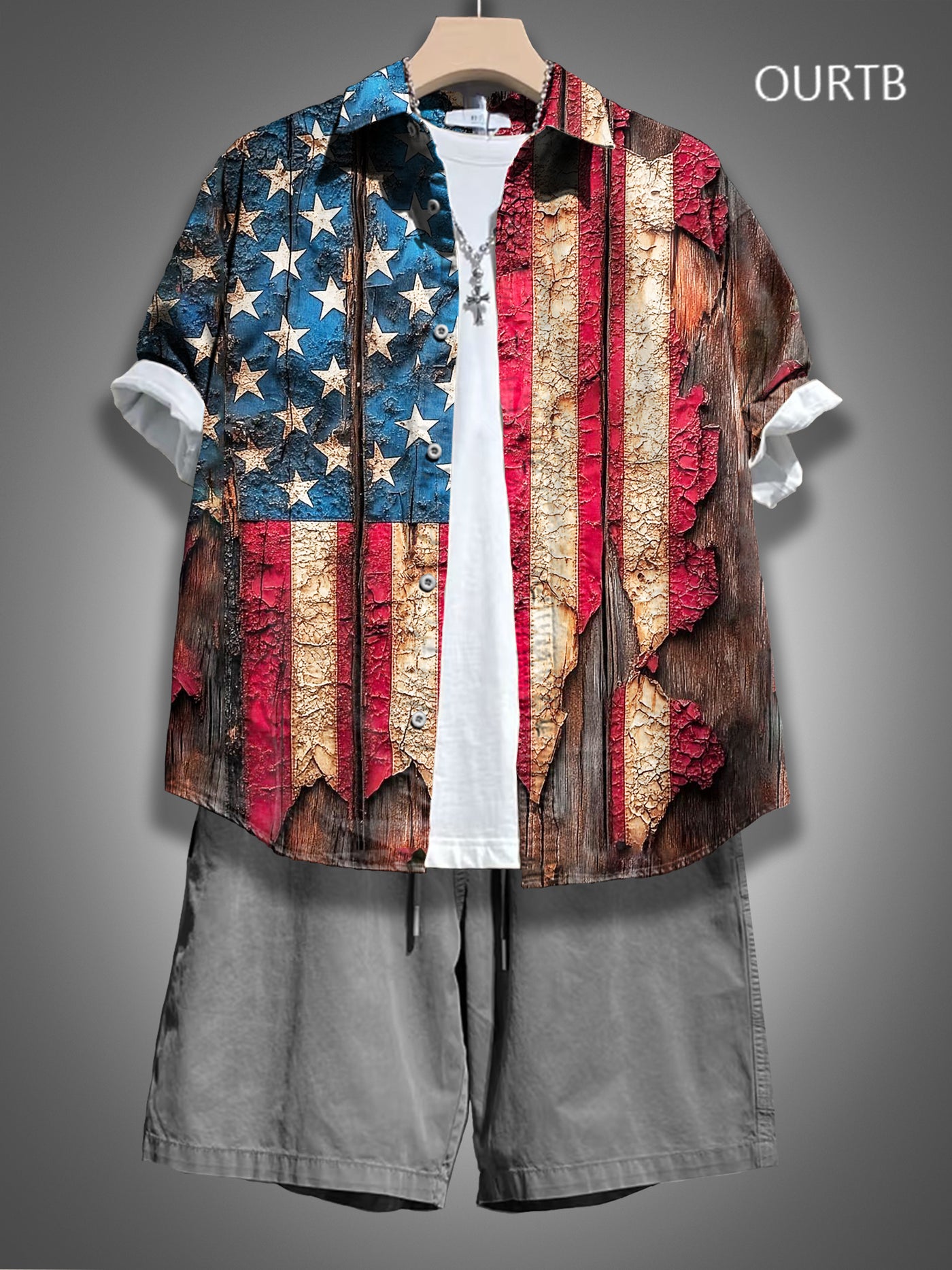 Vintage 1776 USA Independence Day Abstract Pattern Art Print Casual 100% Cotton Shirt
