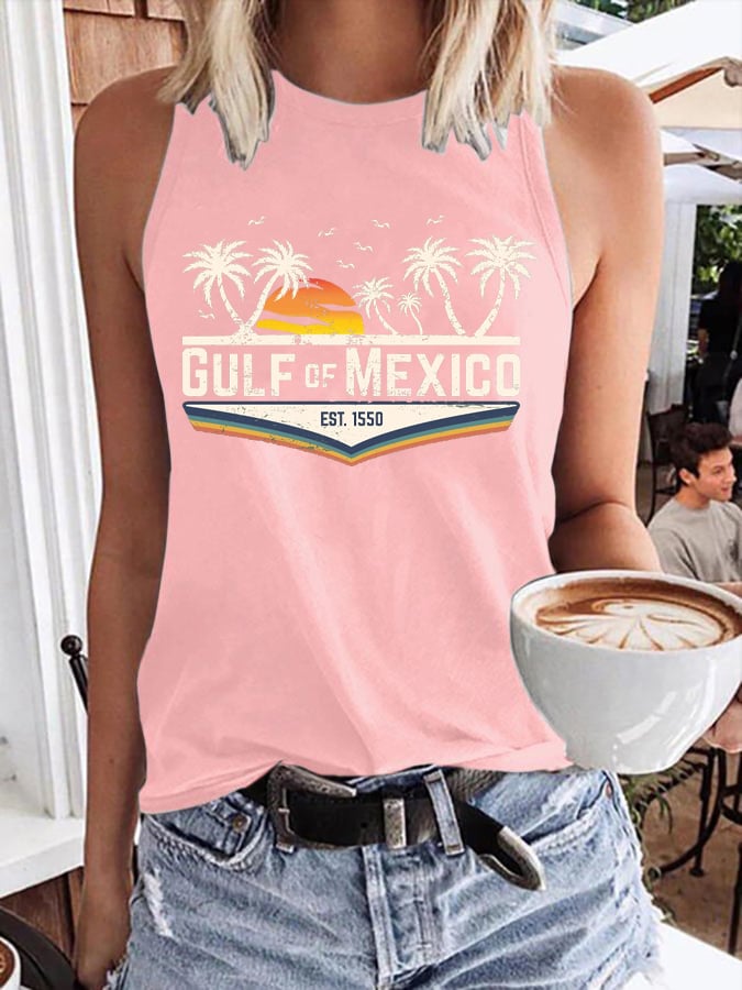 Women's Gulf Of Mexico Print Round Neck Tank Top