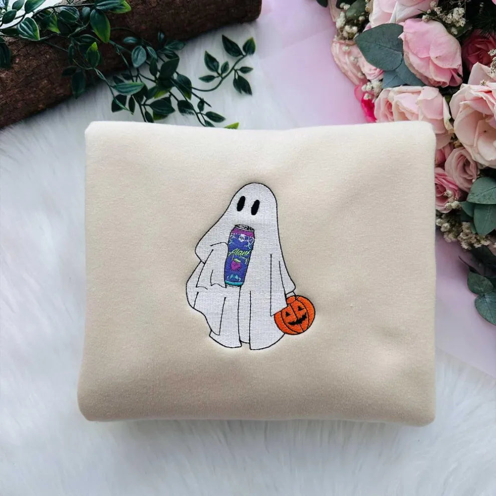 Ghost Drinking Embroidered Sweatshirt