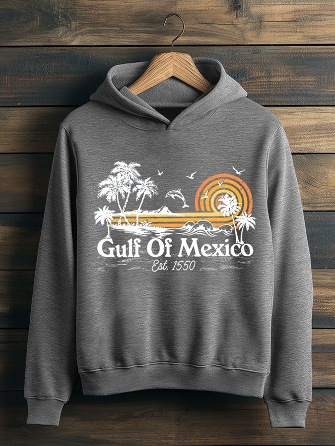 Men's Gulf Of Mexico Print Casual Hooded Sweatshirt