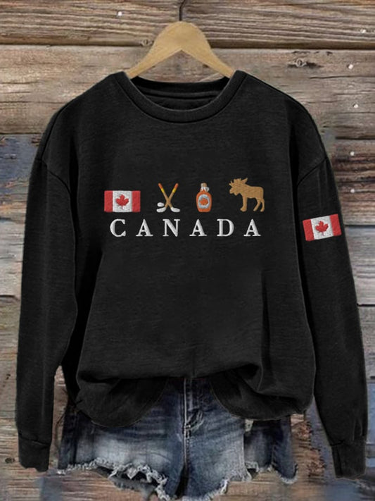 Women's Canadian Pride Printed Crew Neck Long Sleeve Sweatshirt