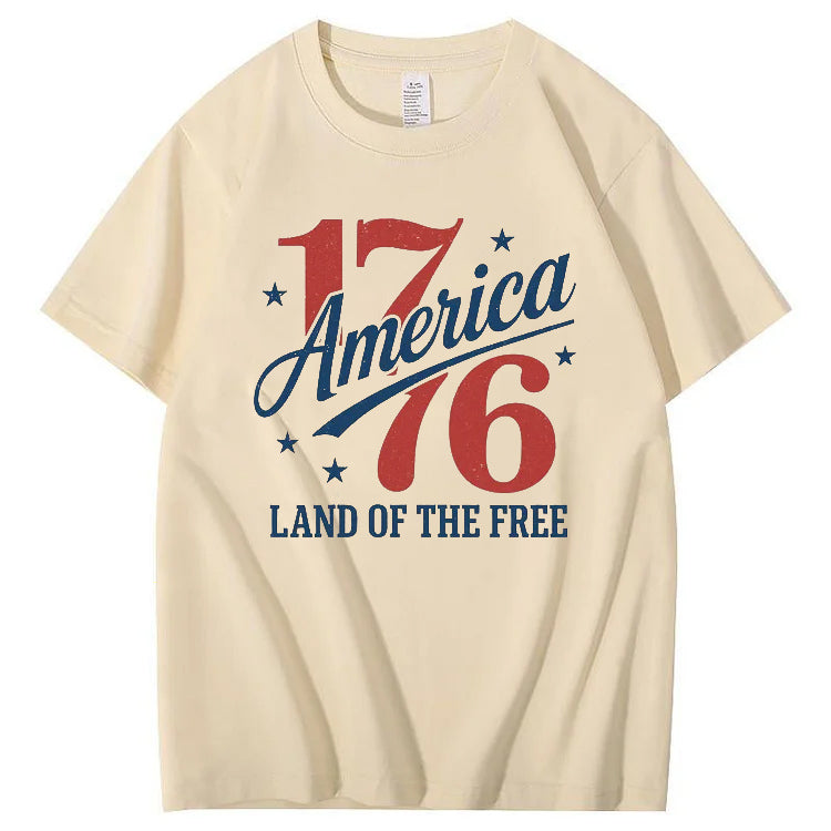 Independence Day 1776 America Land Of The Free Pattern Print 100%Cotton T-Shirt