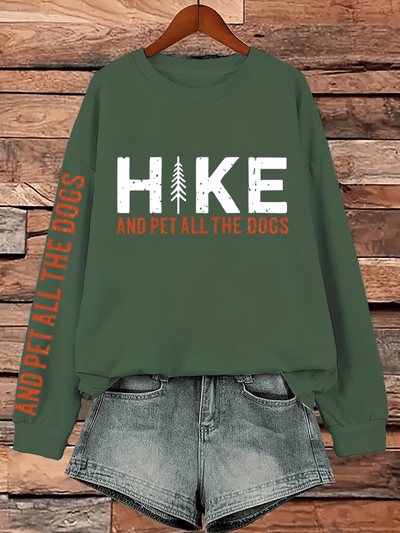 Women's Hike And Pet All The Dogs Printed Crew Neck Long Sleeve Sweatshirt