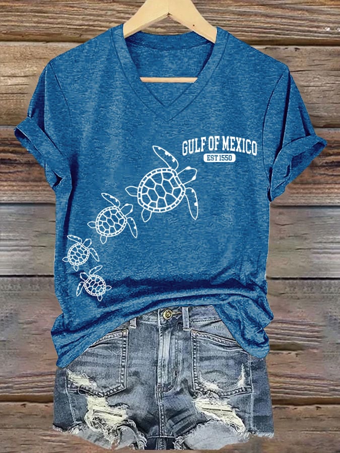 Women's Gulf Of Mexico Printed V Neck T-Shirt