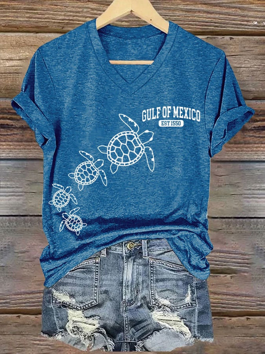 Women's Gulf Of Mexico Printed V Neck T-Shirt