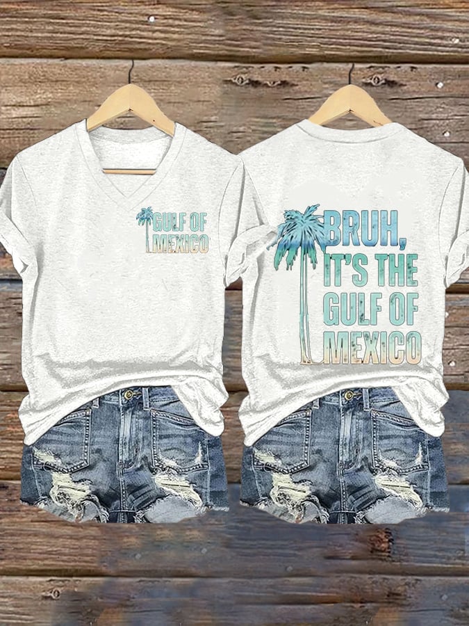 Women's Bruh It's The Gulf Of Mexico Printed V-Neck T-Shirt
