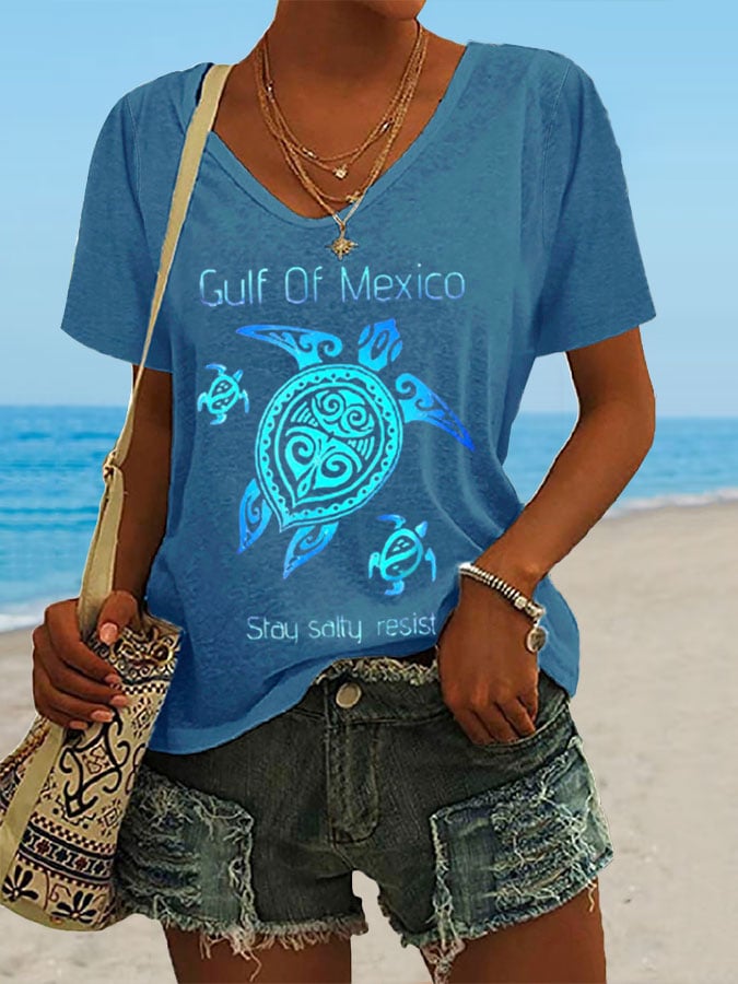 Women's Gulf Of Mexico Print Casual T-Shirt