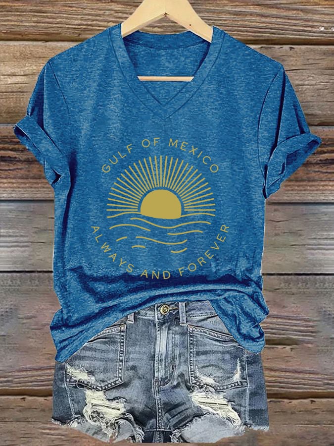 Women's Gulf Of Mexico Forever Printed V-Neck Short Sleeve T-Shirt Forever