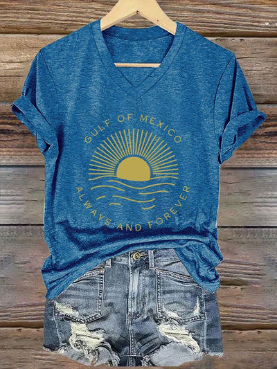 Women's Gulf Of Mexico Forever Printed V-Neck Short Sleeve T-Shirt Forever