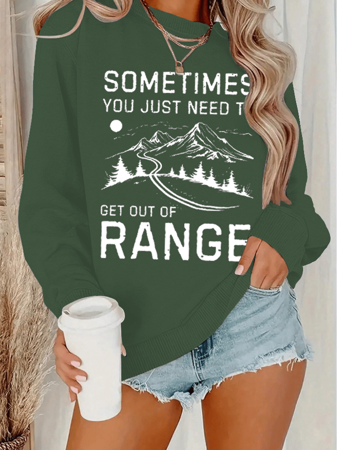 Women's Get Out Of Range Hiking Print Crew Neck Long Sleeve Sweatshirt