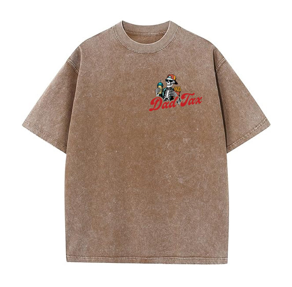 Dad Tax Washed And Distressed Pattern Crew Neck T-Shirt