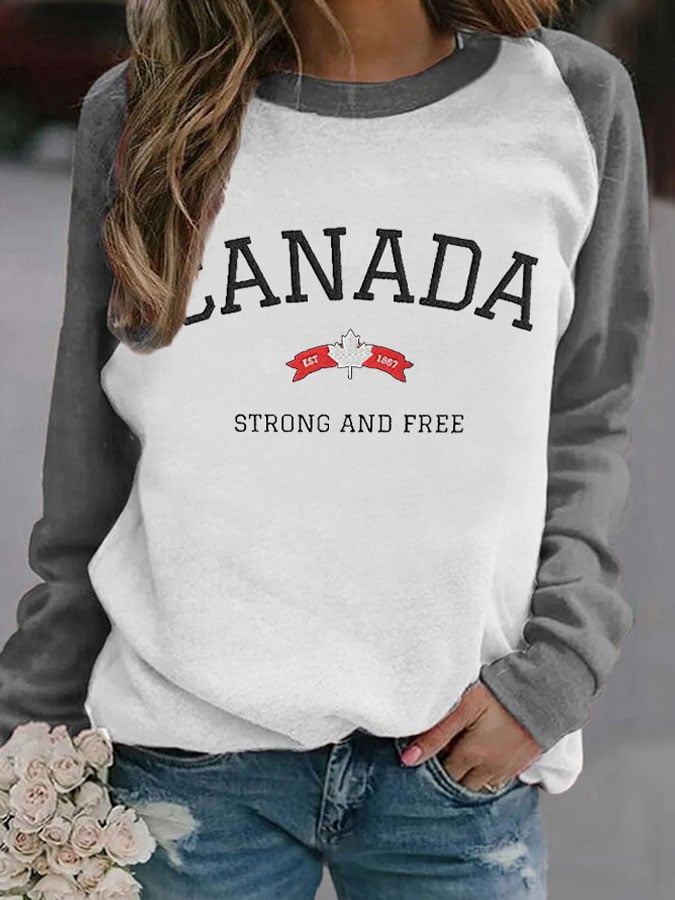Women'S Retro Canada Strong And Free Print Sweatshirt