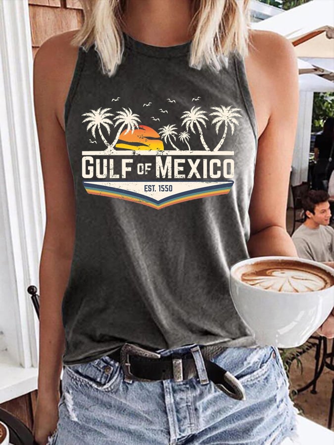 Women's Gulf Of Mexico Print Round Neck Tank Top