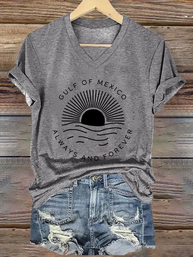 Women's Gulf Of Mexico Forever Printed V-Neck Short Sleeve T-Shirt Forever