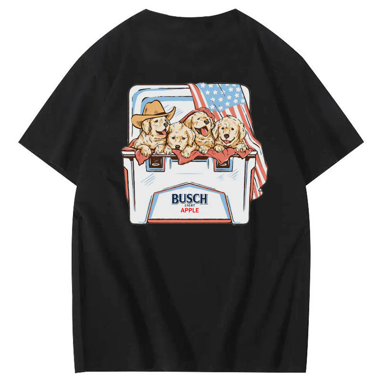 Happy Dogs And American Flag Pattern Print T-Shirt