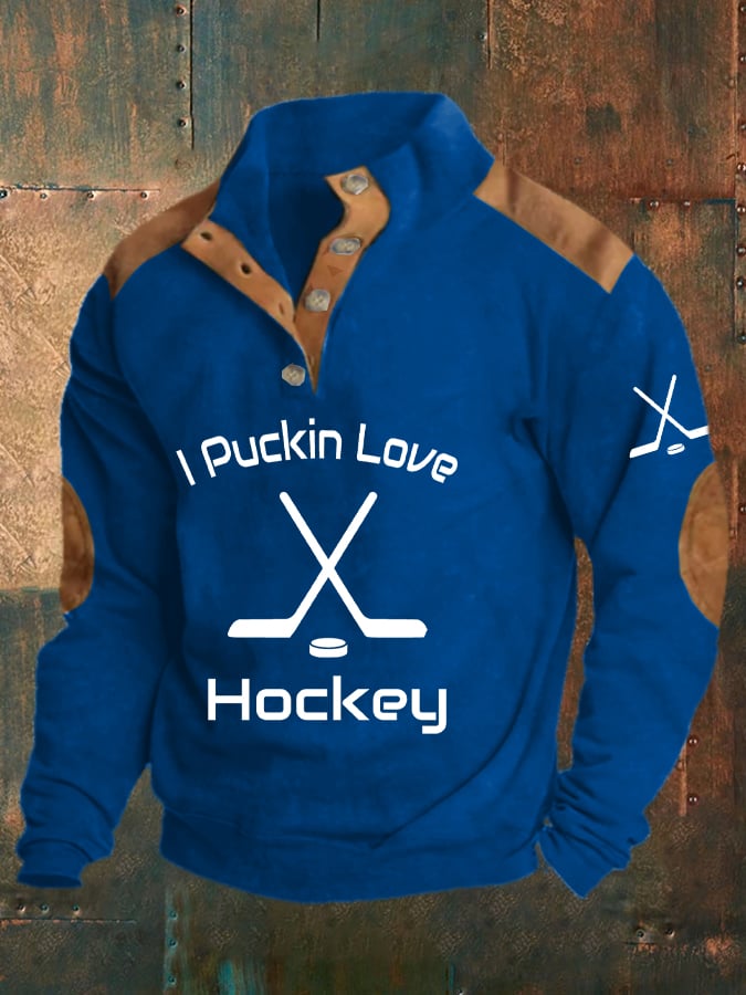 Men's Vintage I Pucking Love Hockey Print Sweatshirt