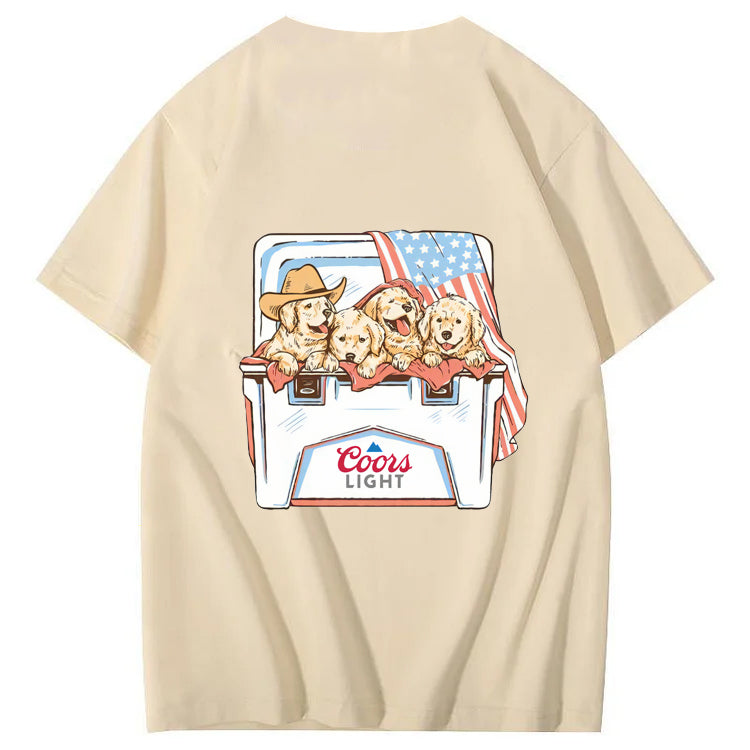 Funny Dogs And American Flag Pattern Print T-Shirt