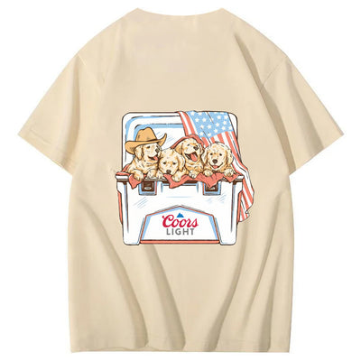 Funny Dogs And American Flag Pattern Print T-Shirt