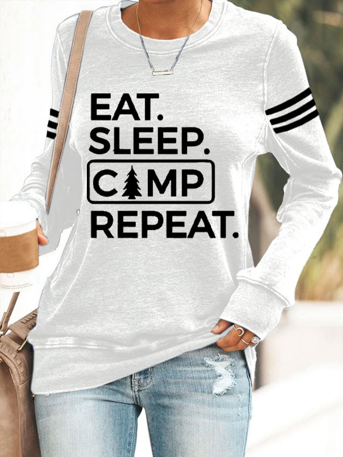 Women's Eat Sleep Camp Repeat Hiking Print Sweatshirt