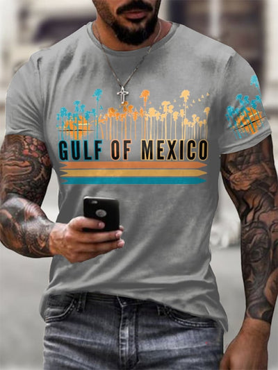 Men'S Retro Gulf Of Mexico Printed Casual Crew Neck T-Shirt