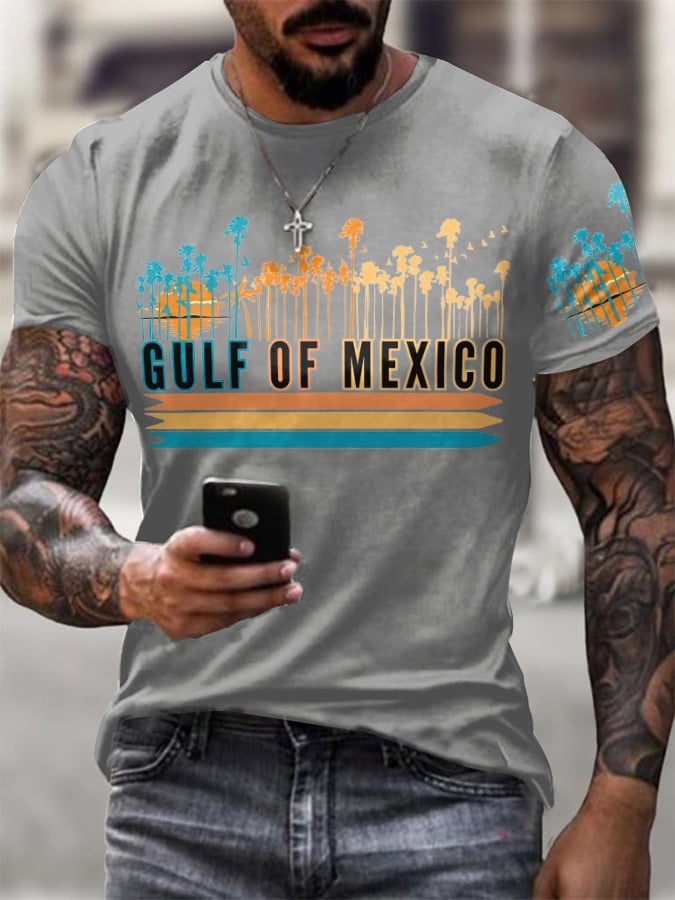 Men'S Retro Gulf Of Mexico Printed Casual Crew Neck T-Shirt