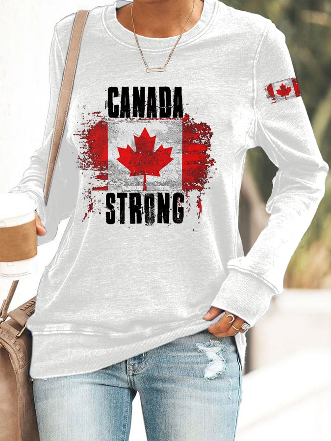 Women's Canada Strong Maple Leaf Flag Print Sweatshirt