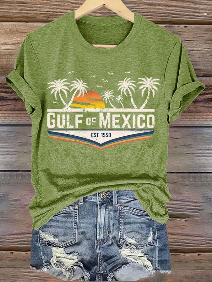 Women's Gulf Of Mexico Print Round Neck T-Shirt