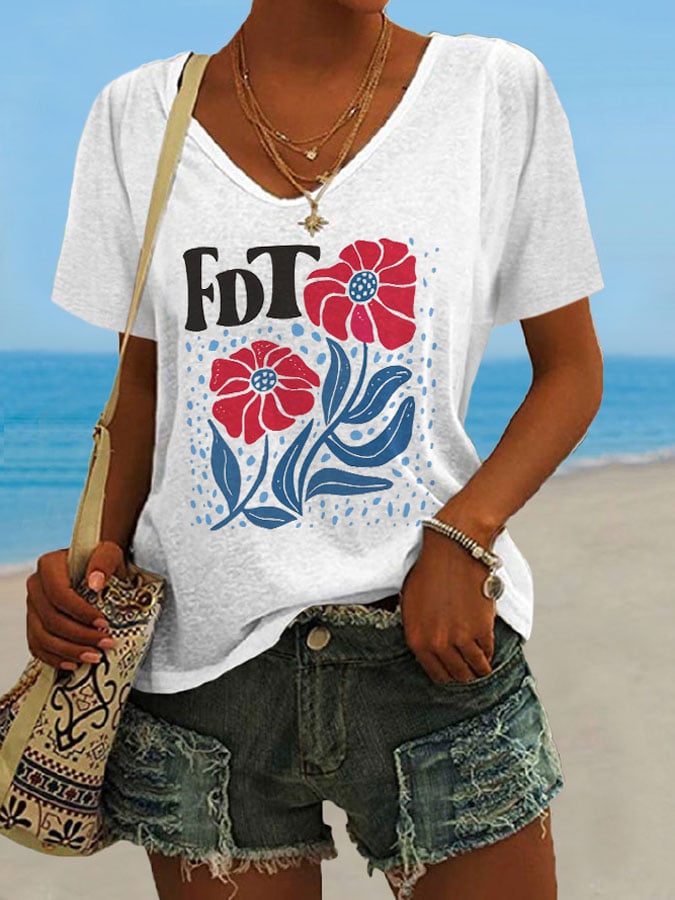 Women's Retro Flowers FDT Print T-Shirt