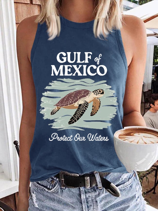 Women's Gulf Of Mexico Print Round Neck Tank Top