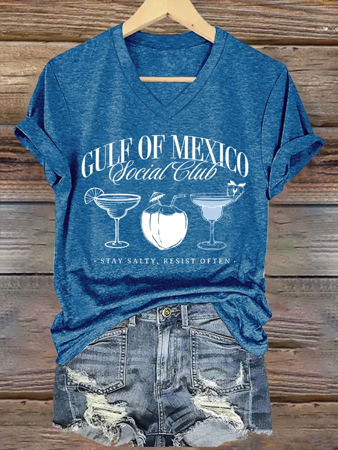 Women's Gulf Of Mexico Printed V Neck T-Shirt