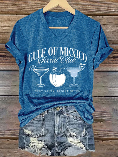 Women's Gulf Of Mexico Printed V Neck T-Shirt
