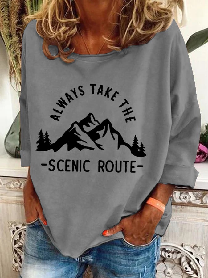 Women's Always Take The Scenic Route Hiking Print Sweatshirt