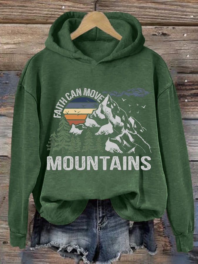 Women's Faith Can Move Mountains Hiking Printed Hooded Long Sleeve Sweatshirt