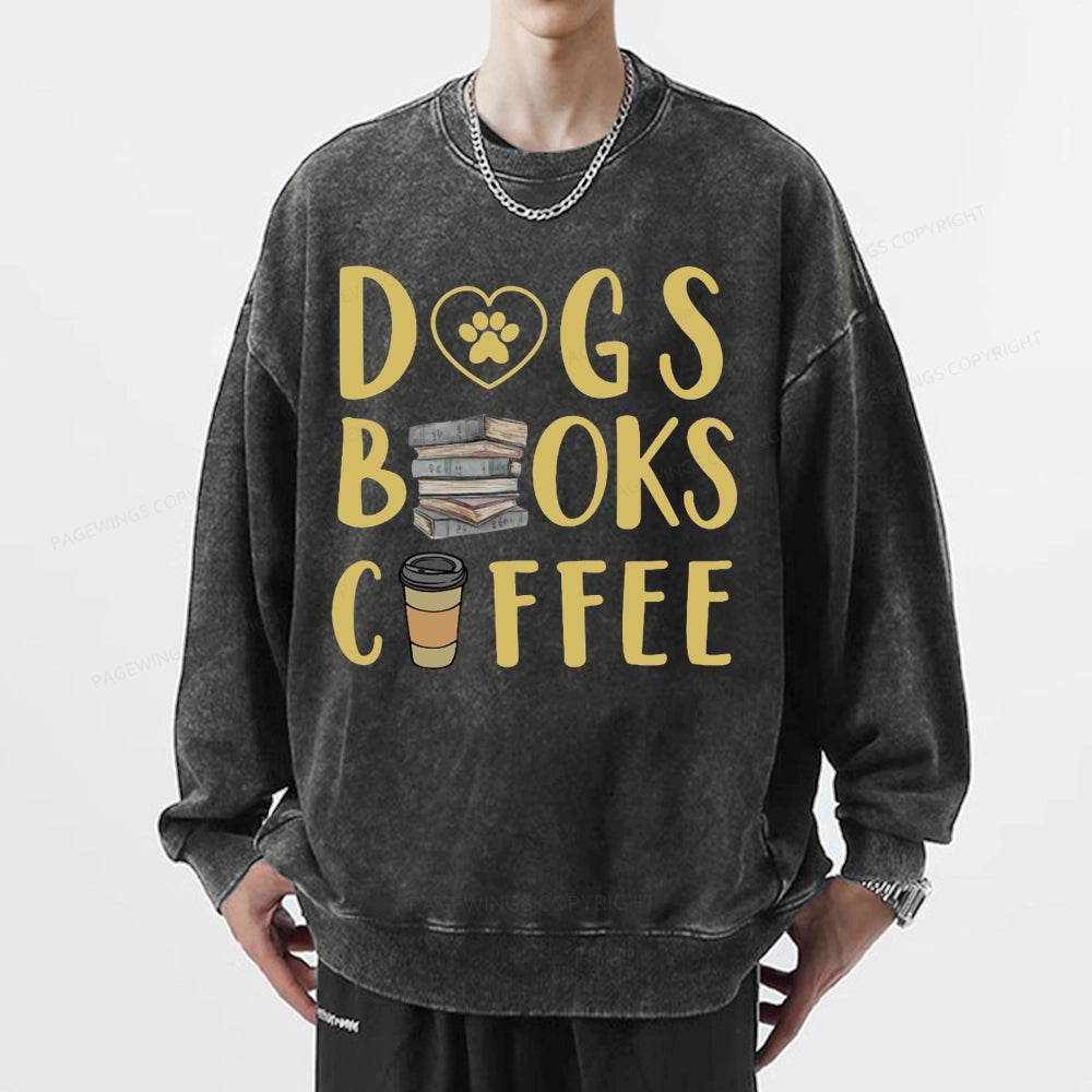 Pagewing Dogs, Books, Coffee Unisex Washed Sweatshirt