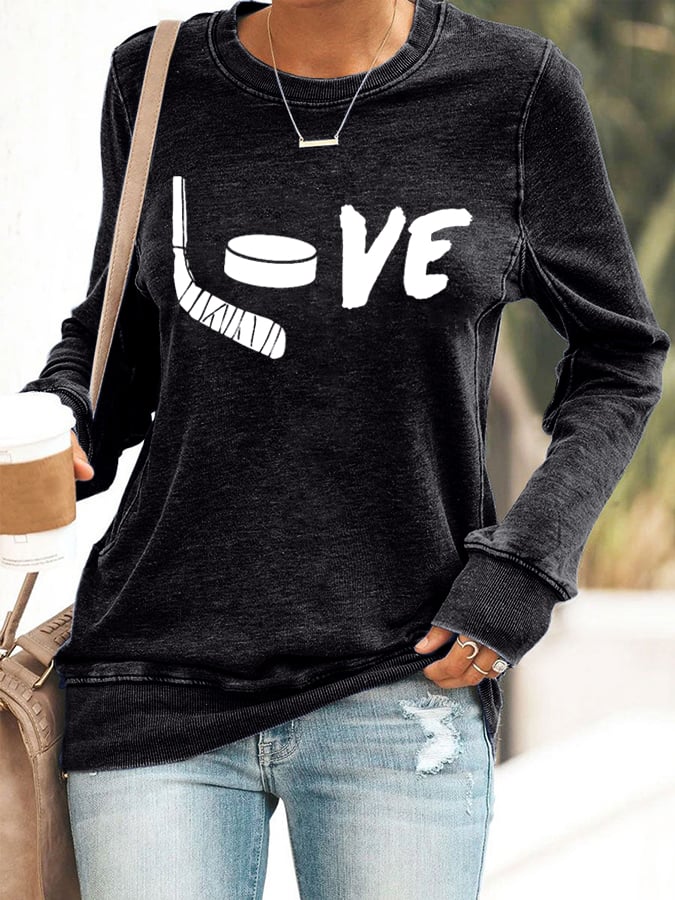 Women's Love Ice Hockey Printed Casual Sweatshirt