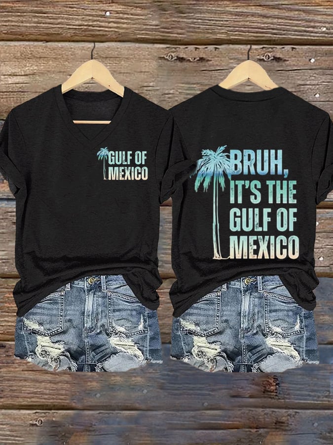 Women's Bruh It's The Gulf Of Mexico Printed V-Neck T-Shirt