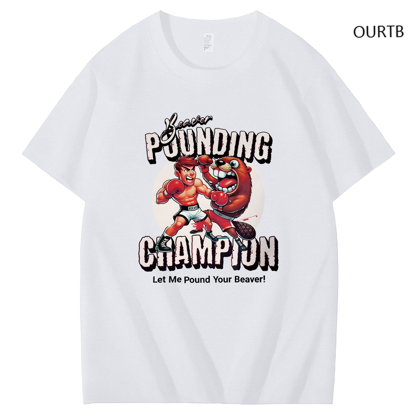 Beaver Pounding Champion Let Me Pound Your Beaver Funny Art Pattern Print T-Shirt