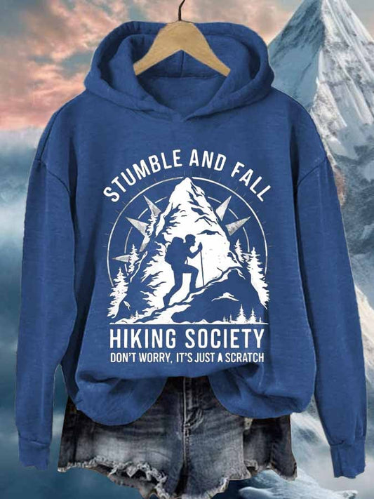 Women's Retro Stumble And Fall Hiking Society Don'T Worry, It'S Just A Scratch Printed Hoodie