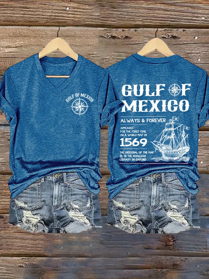 Women's Gulf Of Mexico Printed V Neck T-Shirt