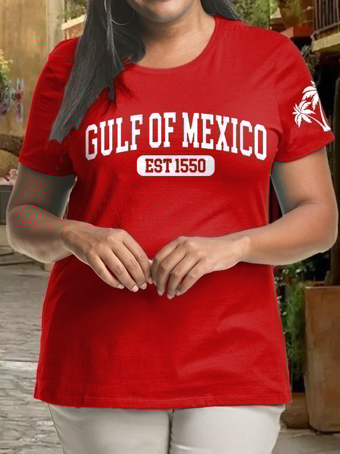 Women's Plus Size Gulf Of Mexico Print Crew Neck T-Shirt
