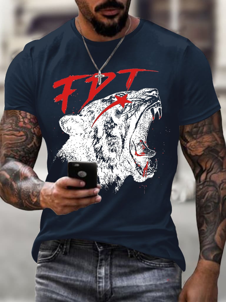 Men'S Retro FDT Printed Casual Crew Neck T-Shirt