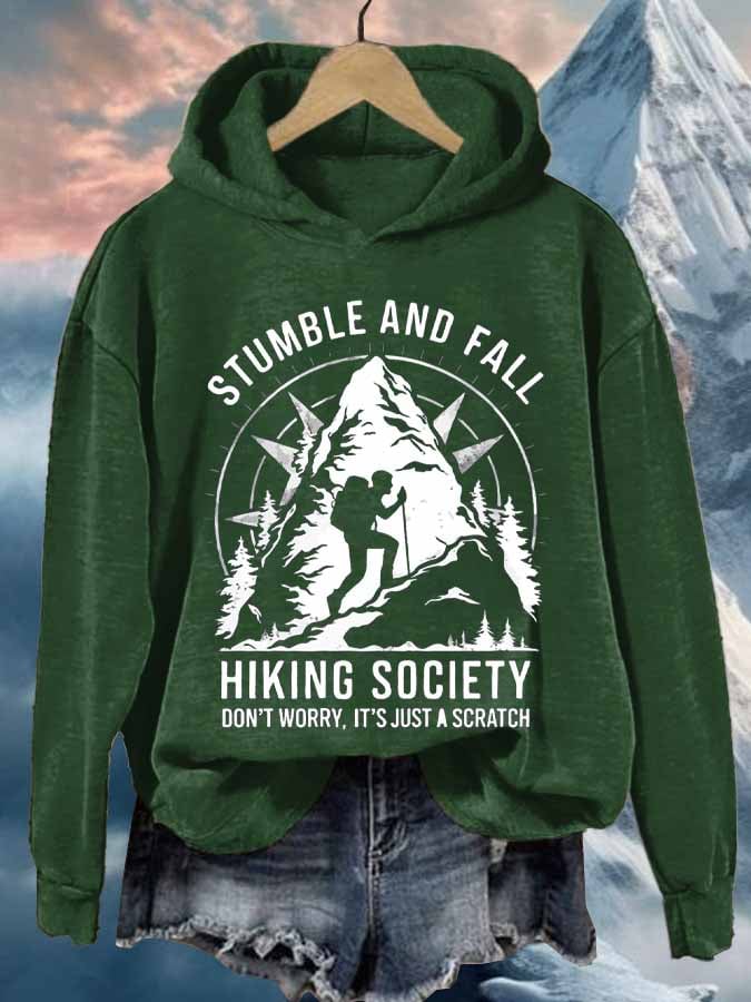 Women's Retro Stumble And Fall Hiking Society Don'T Worry, It'S Just A Scratch Printed Hoodie