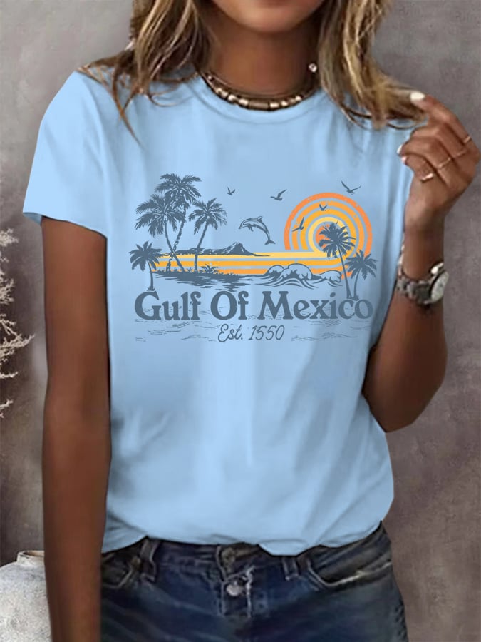 Women's Gulf Of Mexico Print Round Neck T-Shirt
