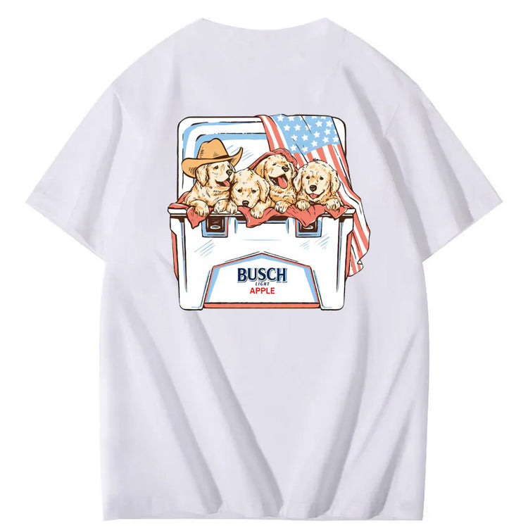 Happy Dogs And American Flag Pattern Print T-Shirt