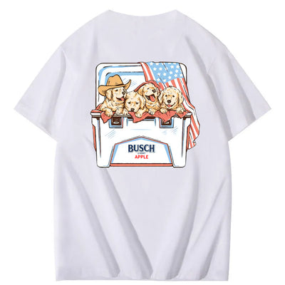 Happy Dogs And American Flag Pattern Print T-Shirt